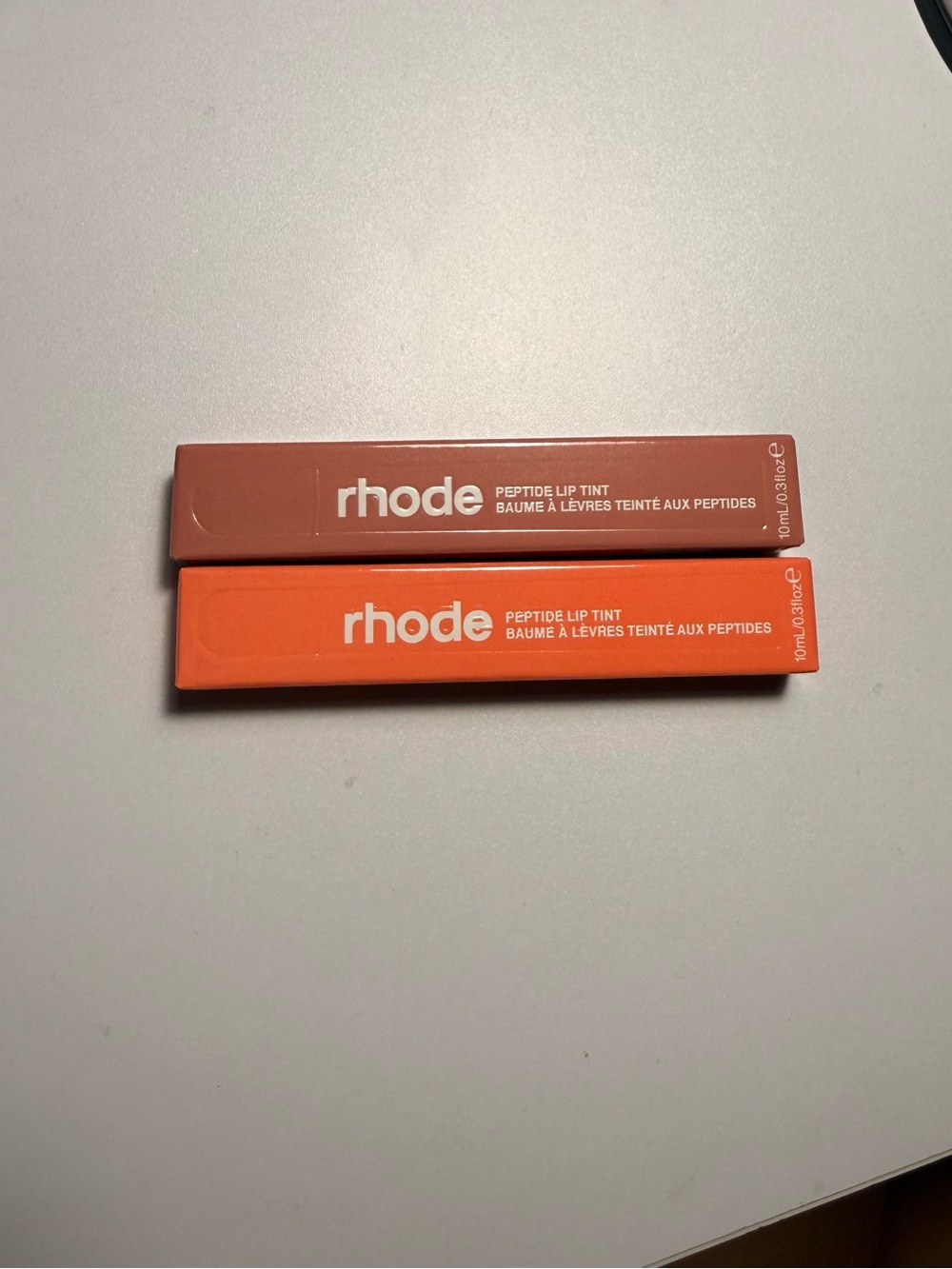 RHODE Peptide Lip Tint Duo — peach pit and toast Shades